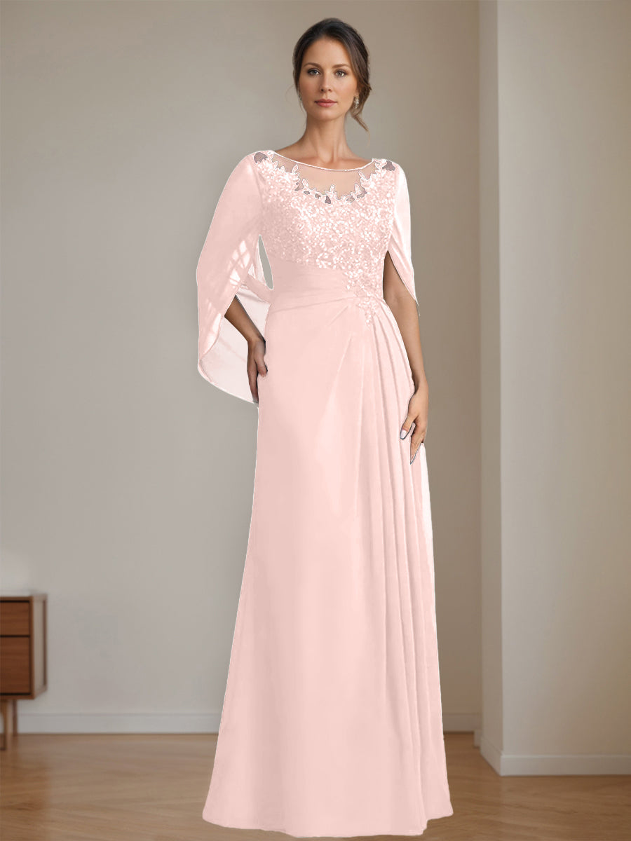 Floor Length A Line Princess Mother Of The Bride Dress Scoop Neck Sequins