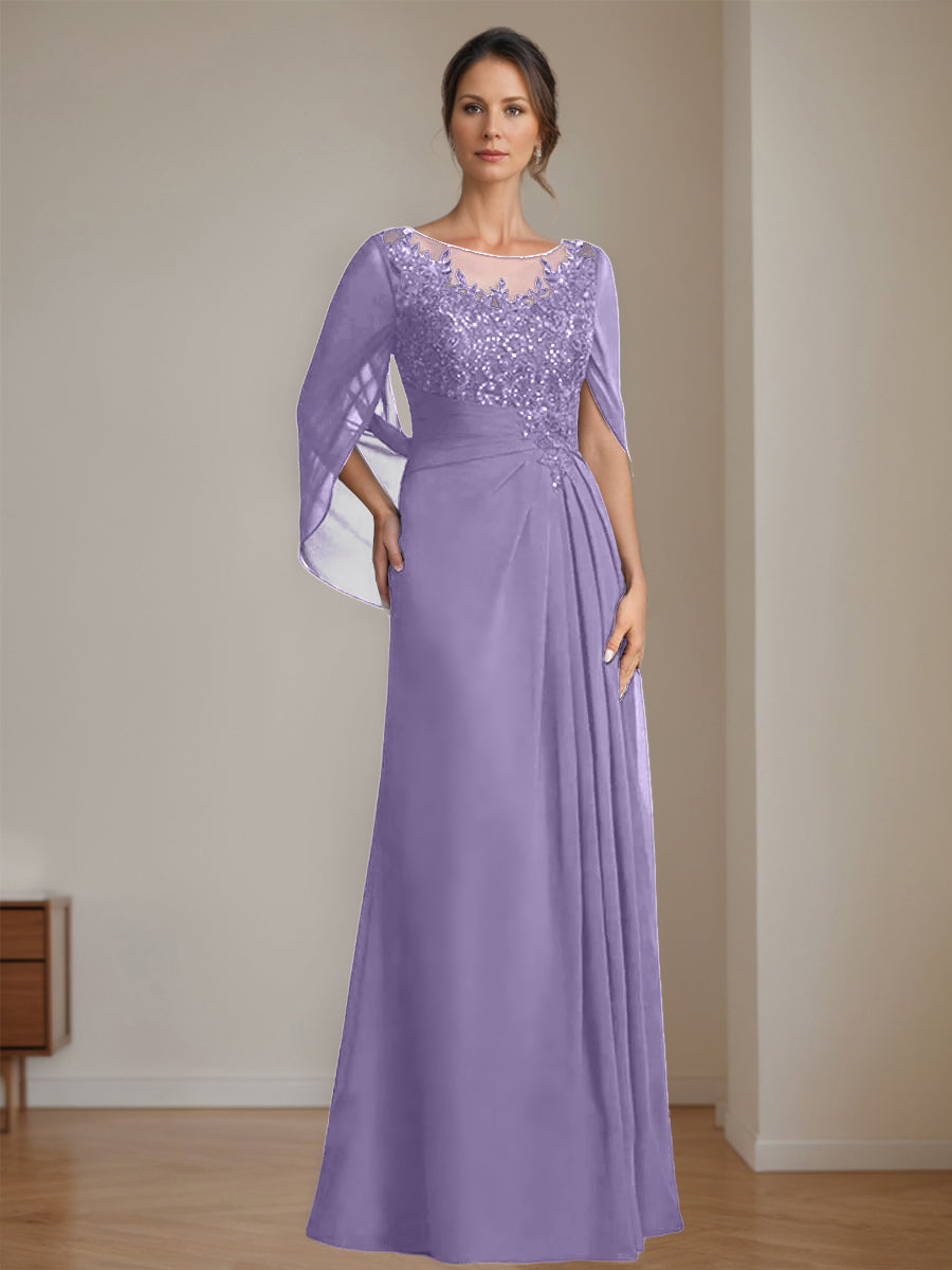 Floor Length A Line Princess Mother Of The Bride Dress Scoop Neck Sequins
