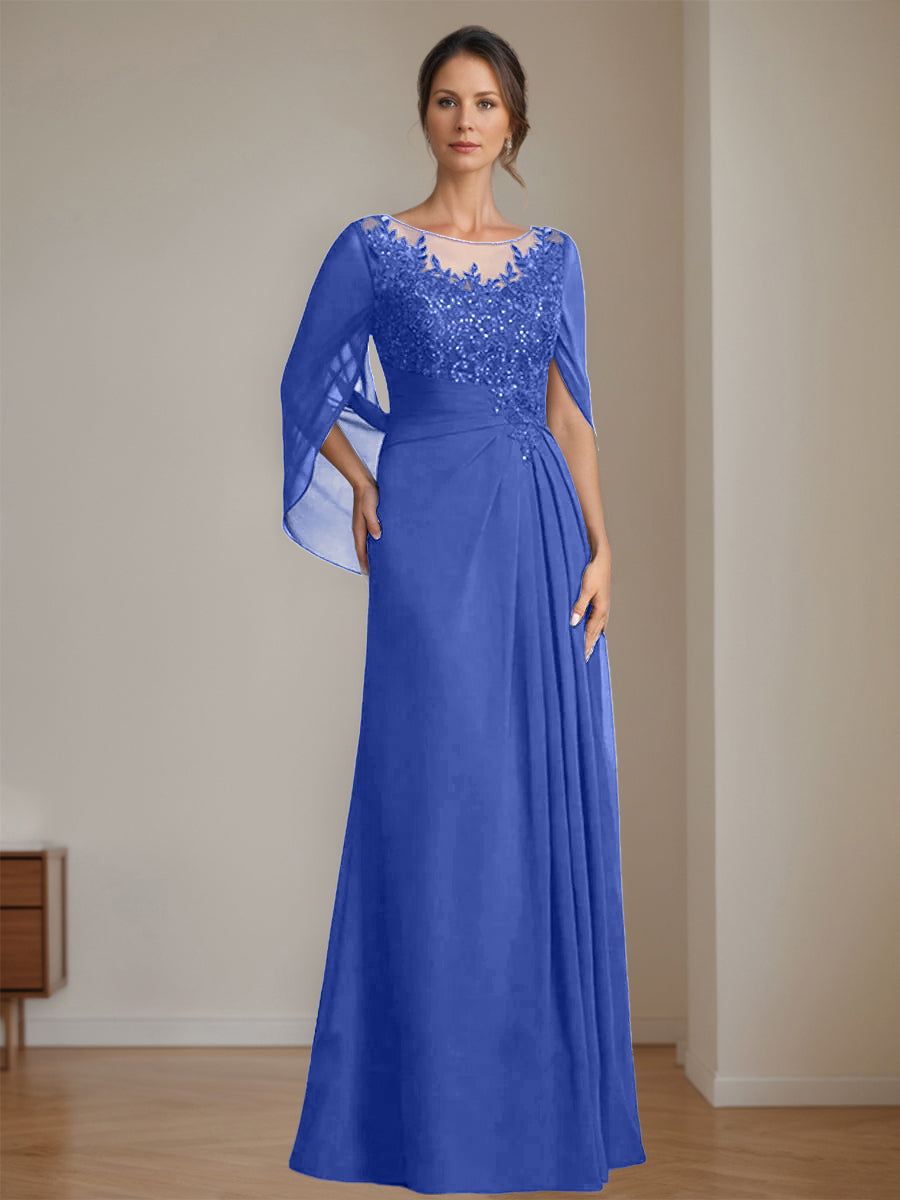 Floor Length A Line Princess Mother Of The Bride Dress Scoop Neck Sequins