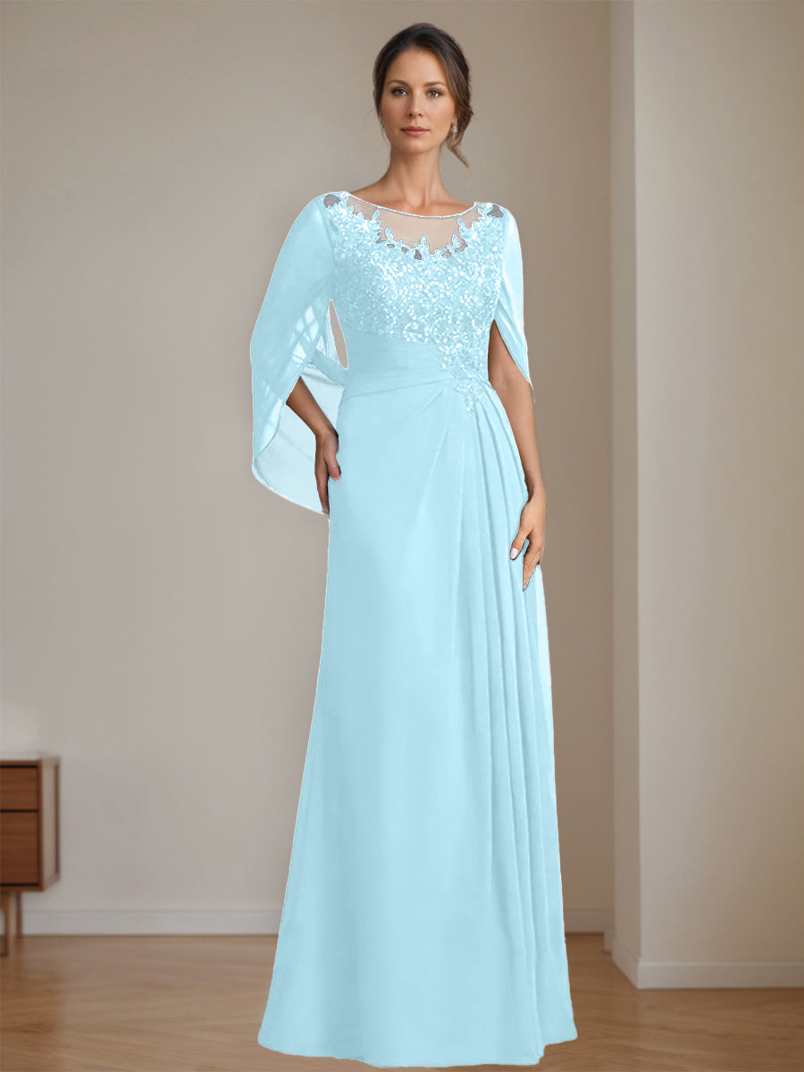 Floor Length A Line Princess Mother Of The Bride Dress Scoop Neck Sequins
