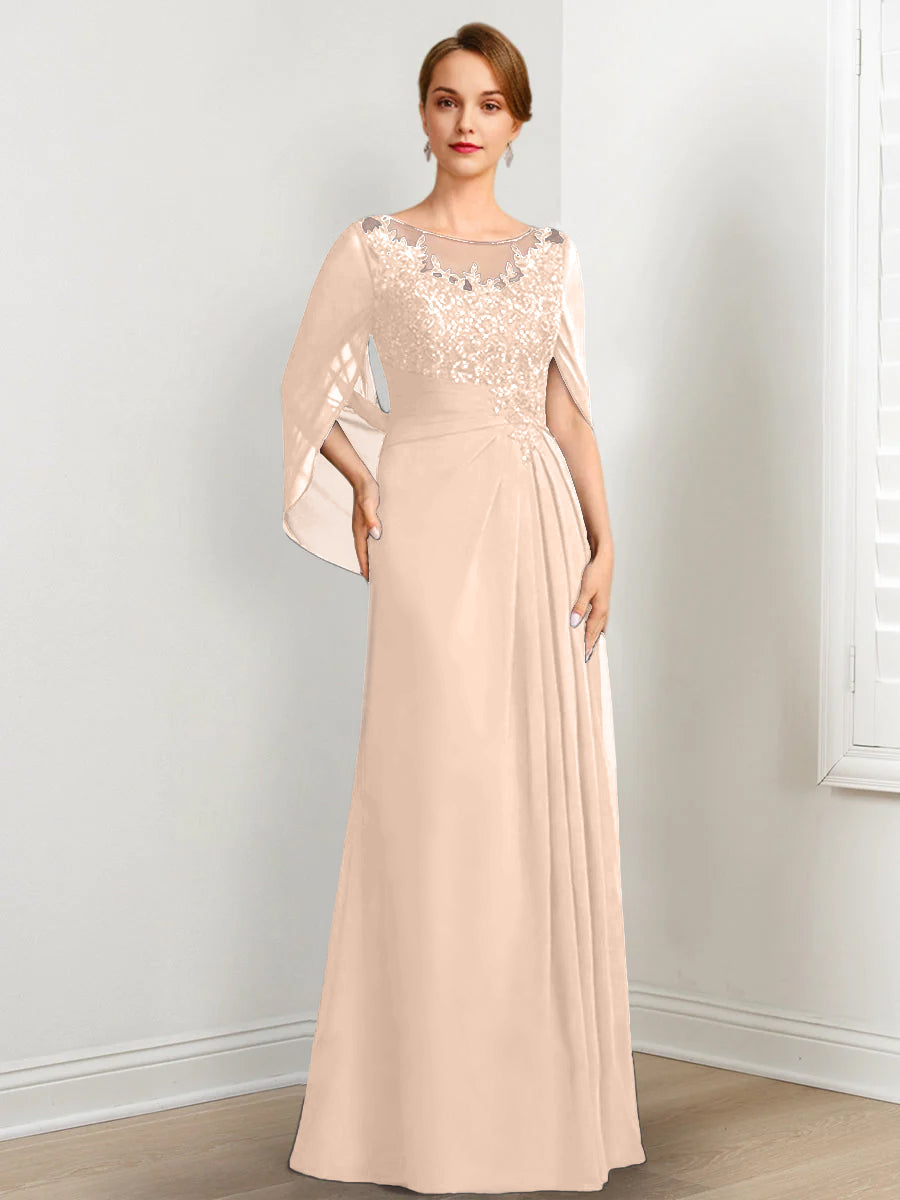 A-Line/Princess Scoop Floor-Length Mother of the Bride Dresses with Pleated & Sequins