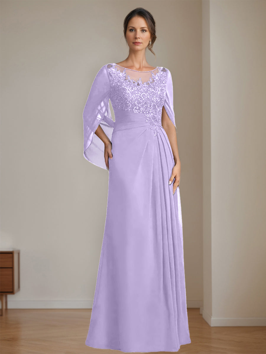 Floor Length A Line Princess Mother Of The Bride Dress Scoop Neck Sequins