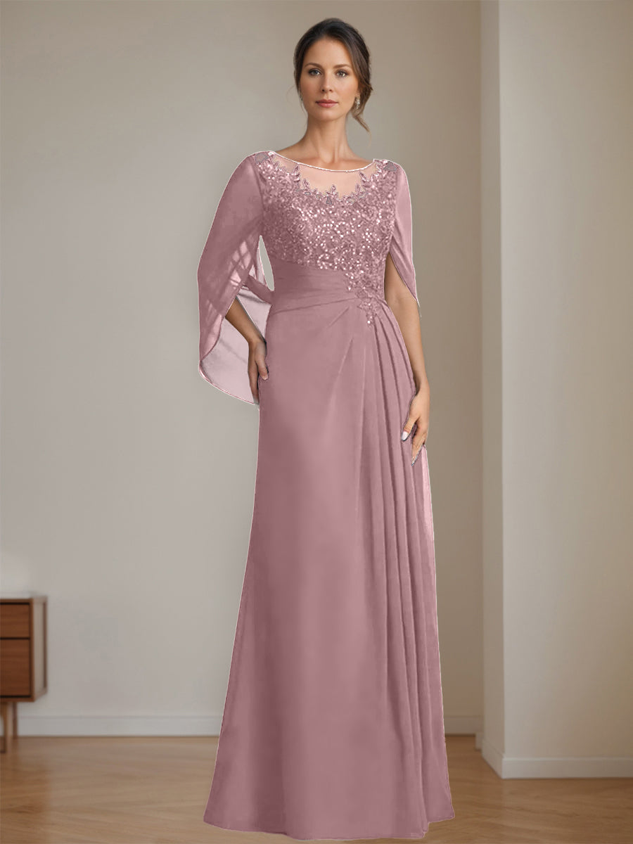 Floor Length A Line Princess Mother Of The Bride Dress Scoop Neck Sequins