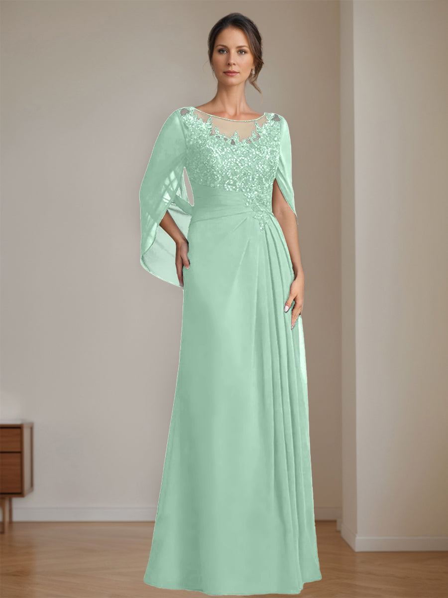 Floor Length A Line Princess Mother Of The Bride Dress Scoop Neck Sequins