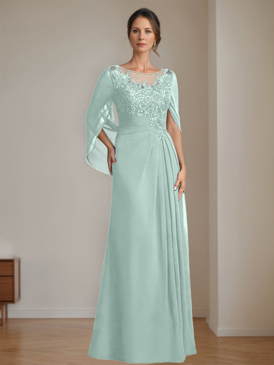 Floor Length A Line Princess Mother Of The Bride Dress Scoop Neck Sequins