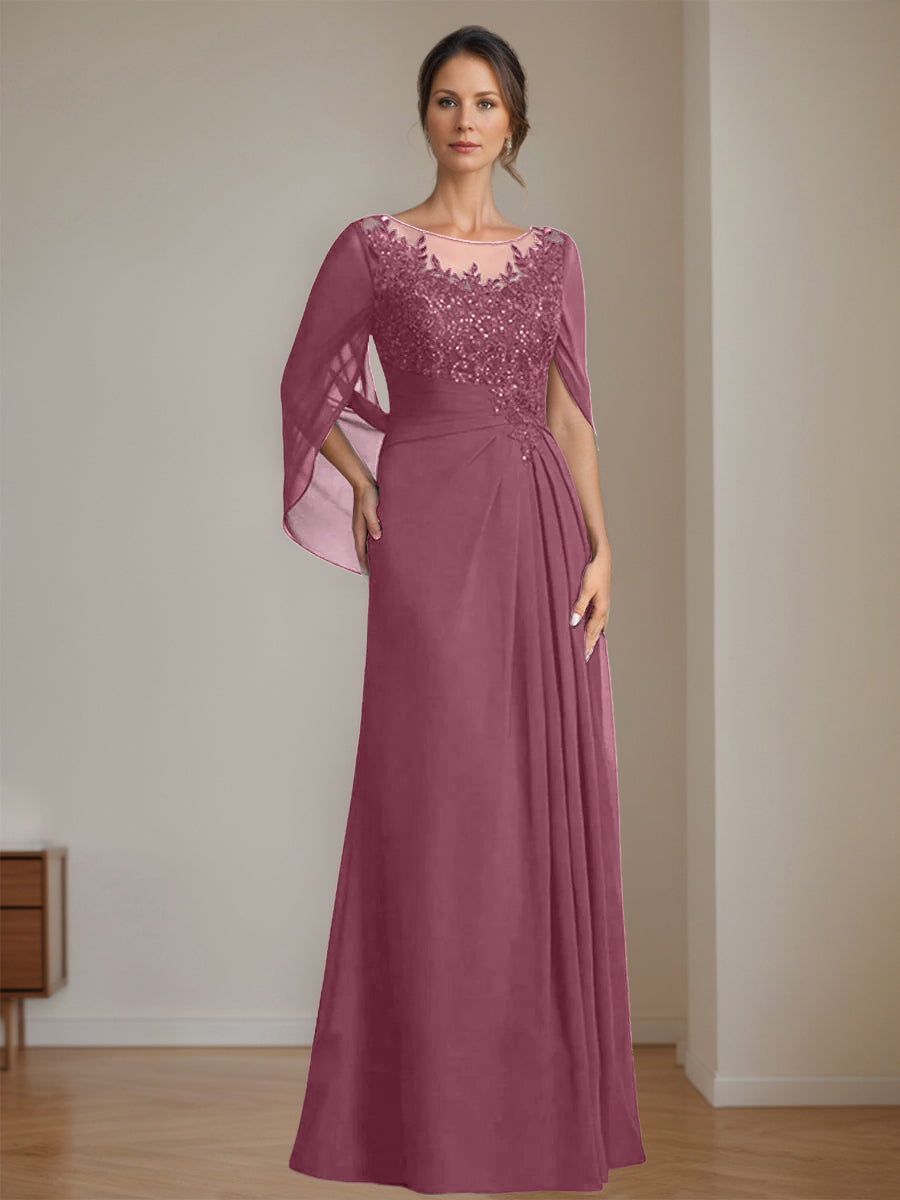 Floor Length A Line Princess Mother Of The Bride Dress Scoop Neck Sequins