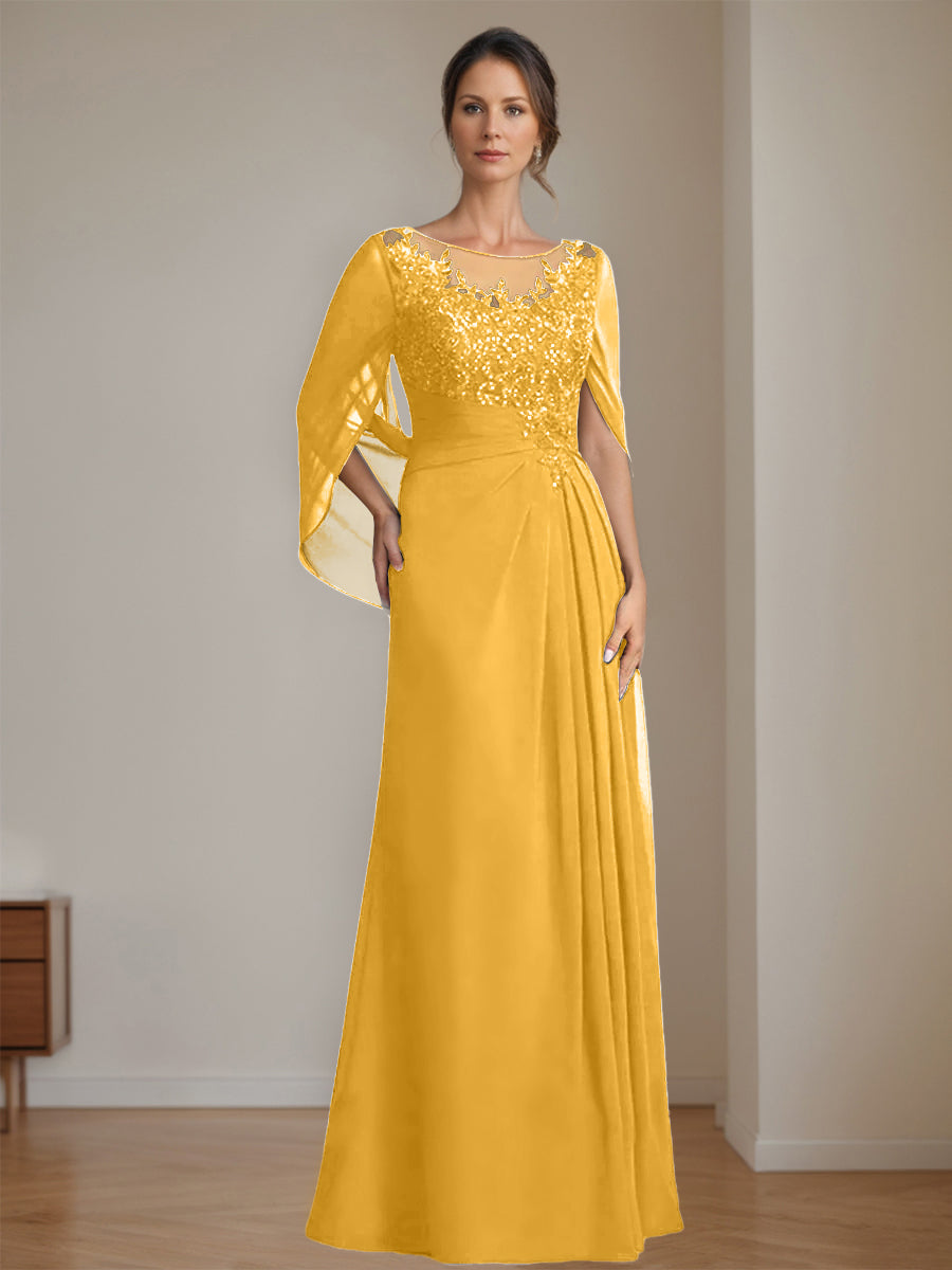Floor Length A Line Princess Mother Of The Bride Dress Scoop Neck Sequins