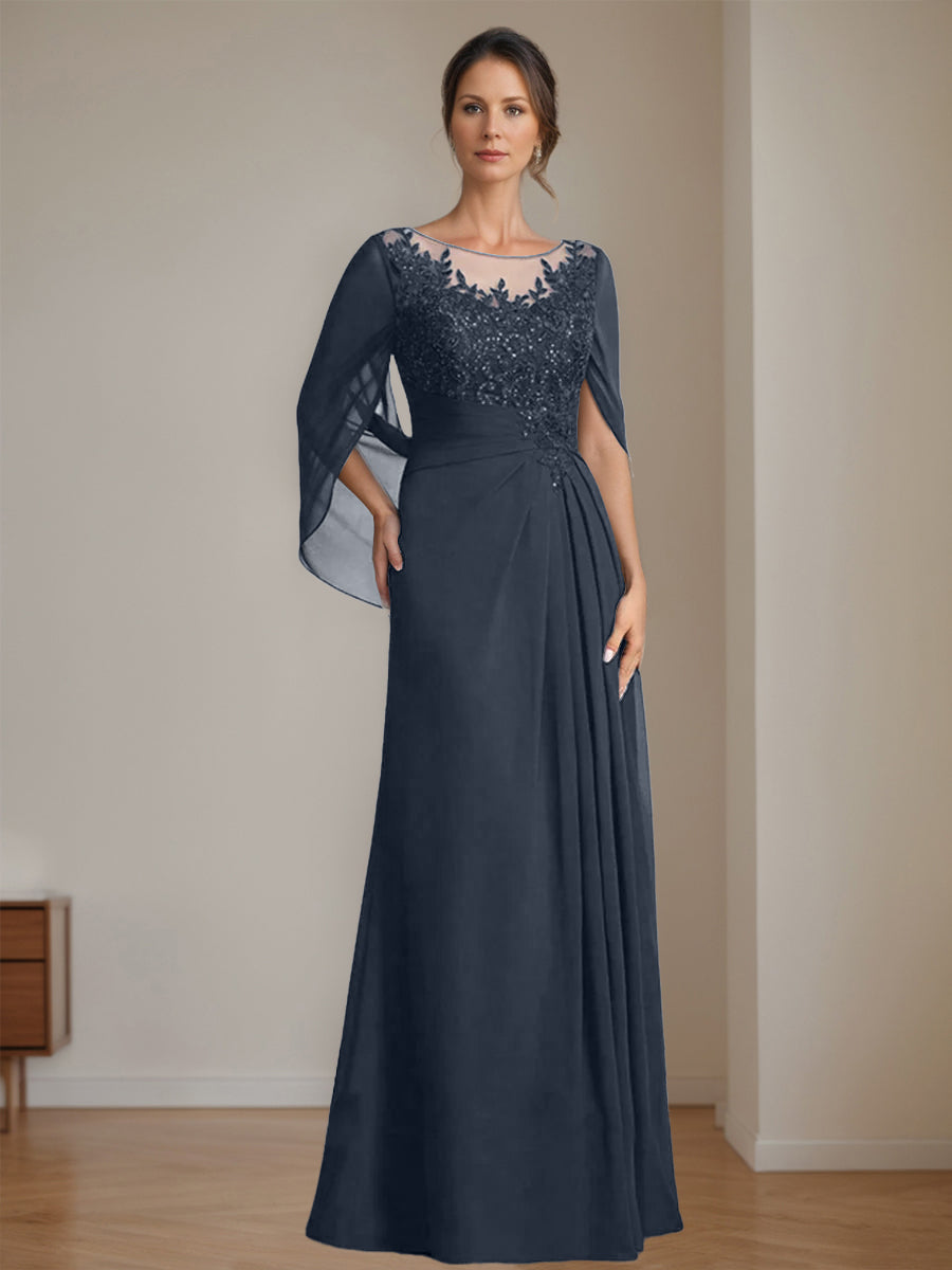 Floor Length A Line Princess Mother Of The Bride Dress Scoop Neck Sequins