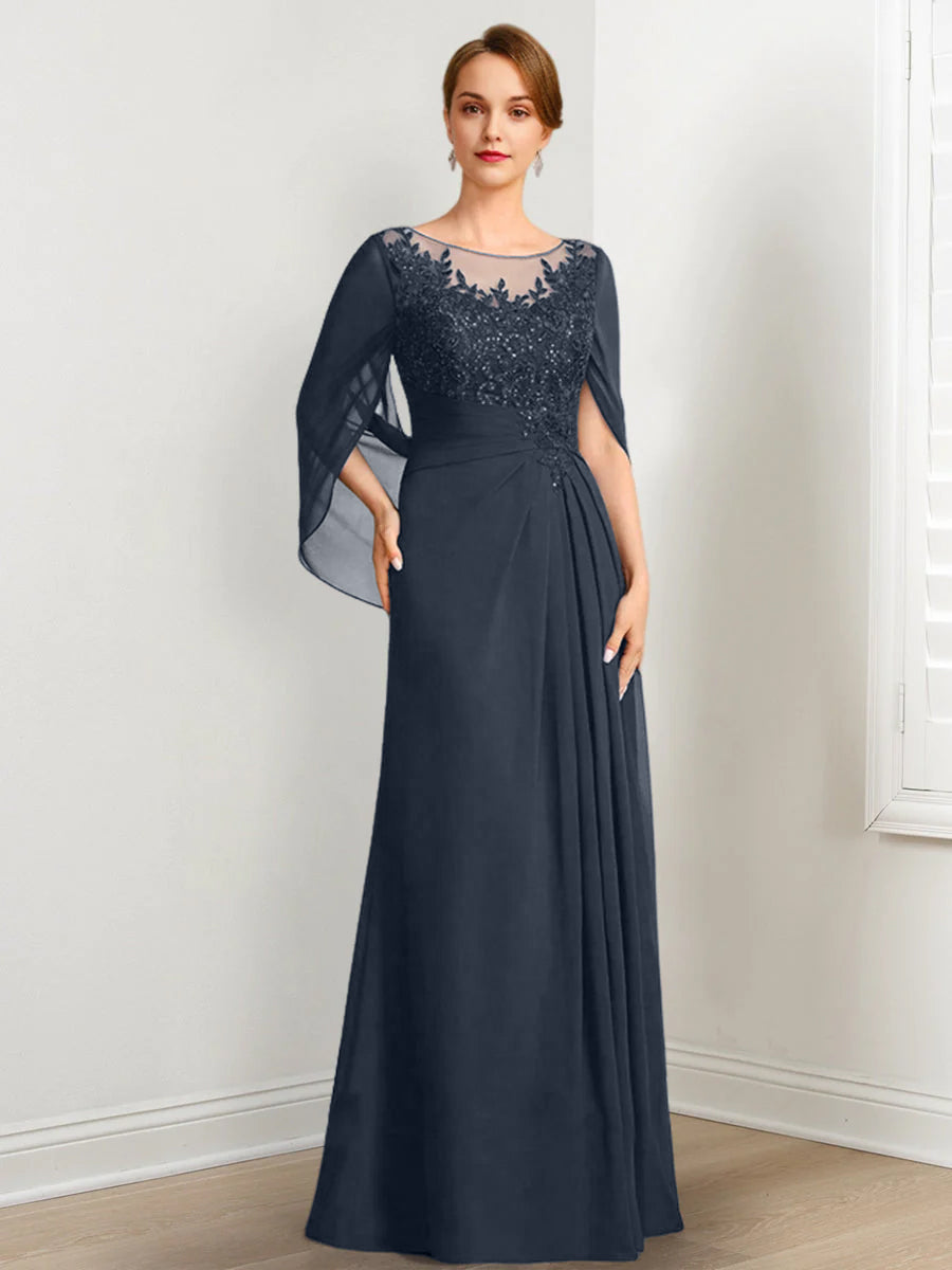A-Line/Princess Scoop Floor-Length Mother of the Bride Dresses with Pleated & Sequins