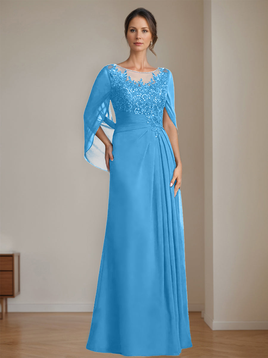 Floor Length A Line Princess Mother Of The Bride Dress Scoop Neck Sequins