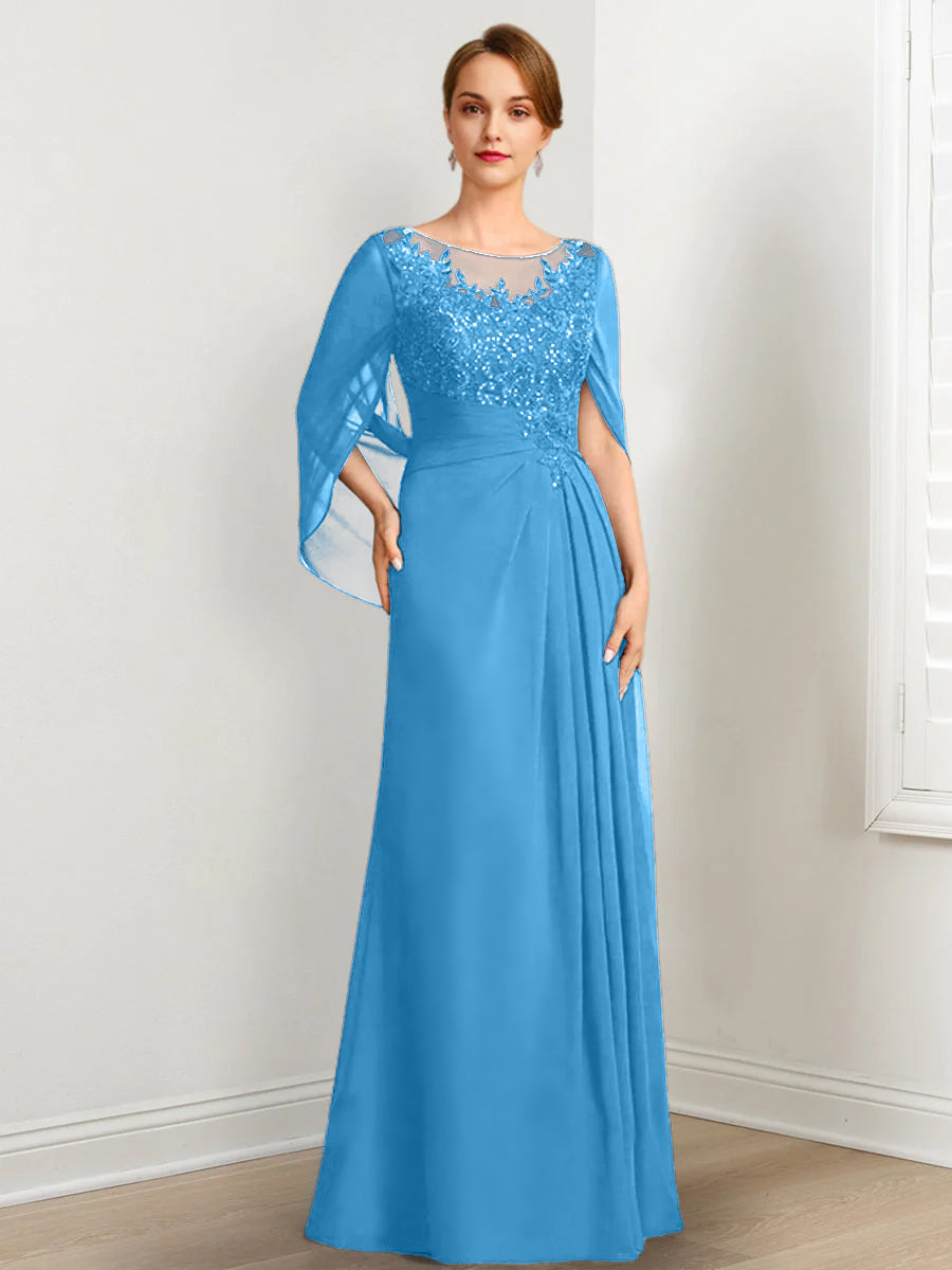 A-Line/Princess Scoop Floor-Length Mother of the Bride Dresses with Pleated & Sequins