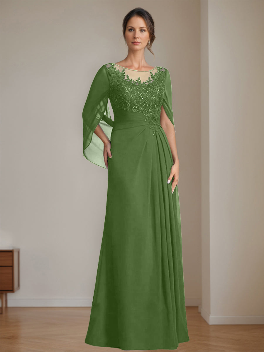 Floor Length A Line Princess Mother Of The Bride Dress Scoop Neck Sequins
