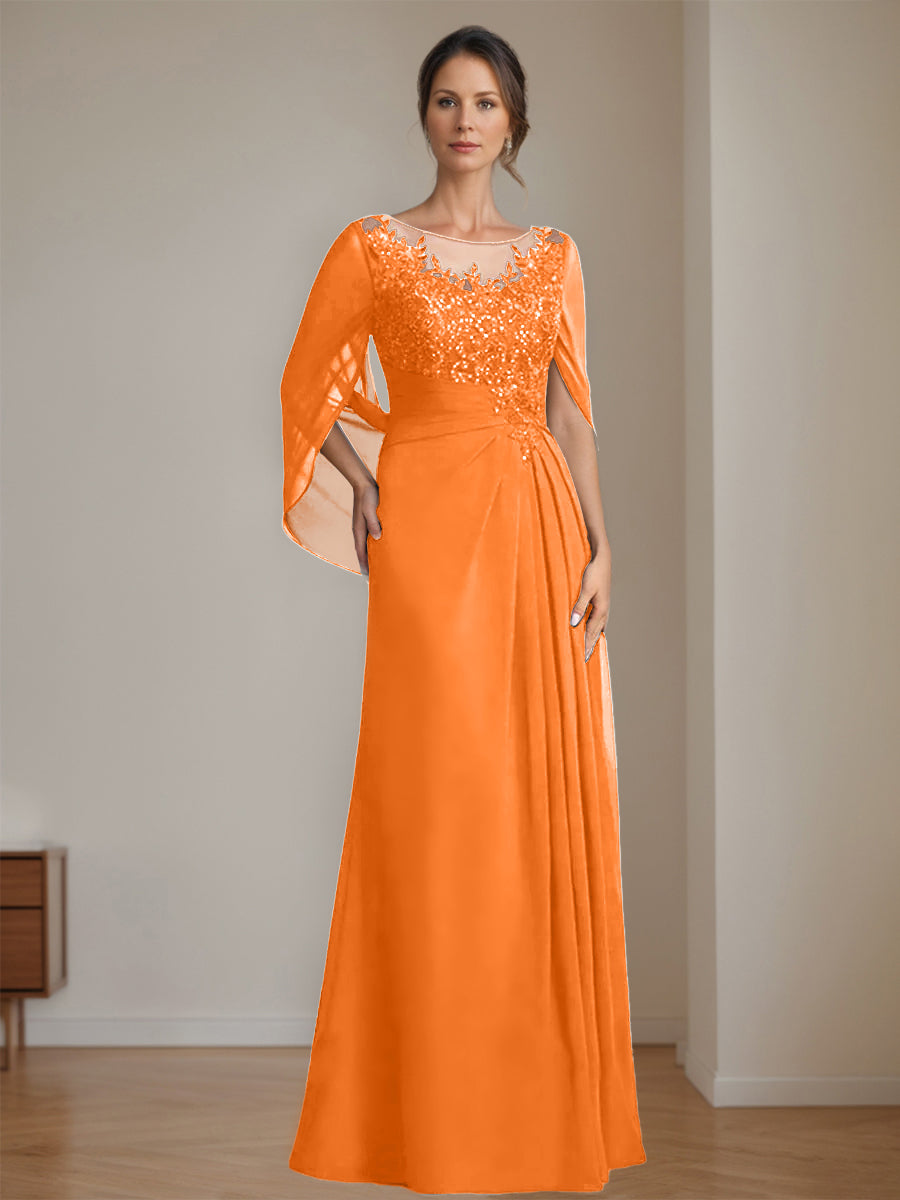 Floor Length A Line Princess Mother Of The Bride Dress Scoop Neck Sequins