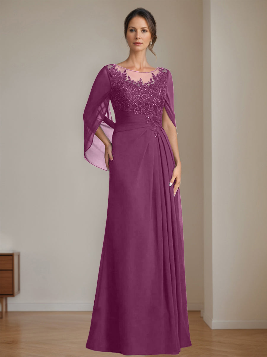 Floor Length A Line Princess Mother Of The Bride Dress Scoop Neck Sequins
