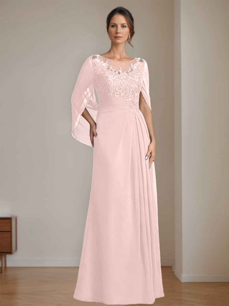 Floor Length A Line Princess Mother Of The Bride Dress Scoop Neck Sequins