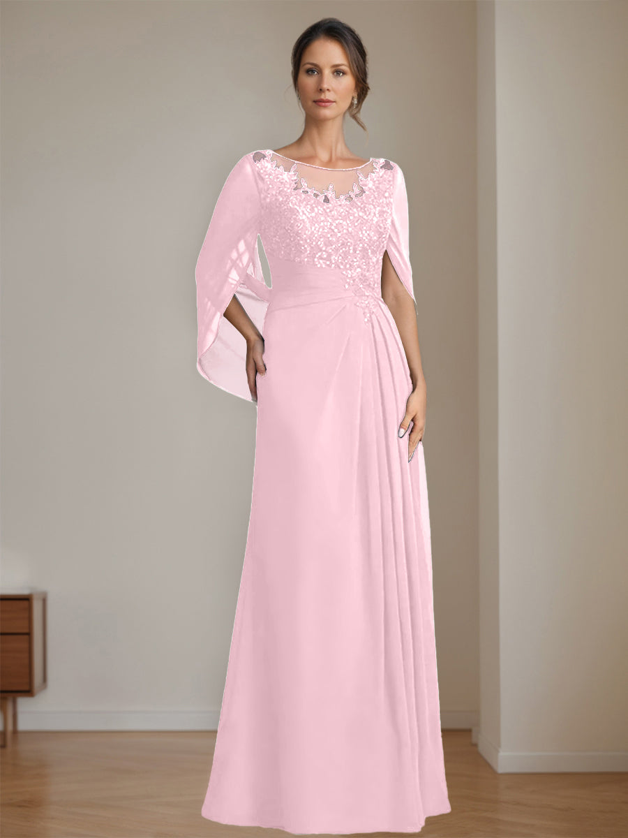 Floor Length A Line Princess Mother Of The Bride Dress Scoop Neck Sequins