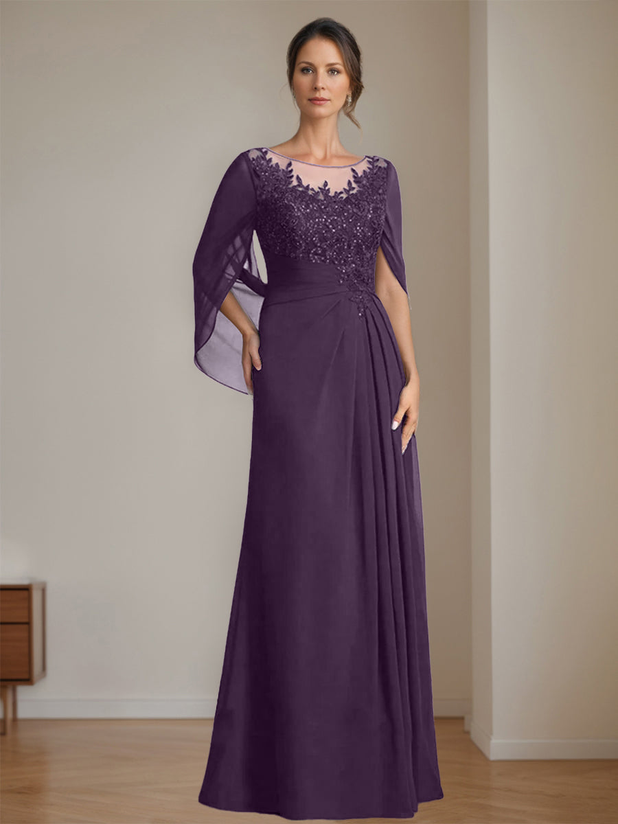 Floor Length A Line Princess Mother Of The Bride Dress Scoop Neck Sequins