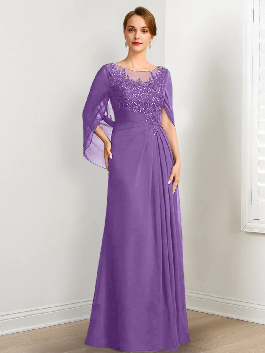 A-Line/Princess Scoop Floor-Length Mother of the Bride Dresses with Pleated & Sequins