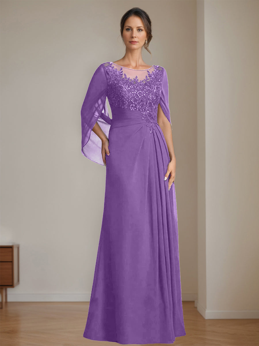 Floor Length A Line Princess Mother Of The Bride Dress Scoop Neck Sequins