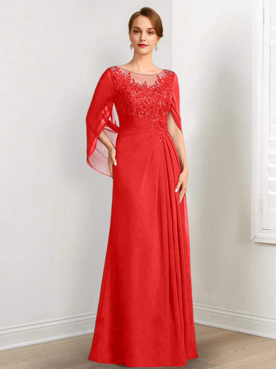 A-Line/Princess Scoop Floor-Length Mother of the Bride Dresses with Pleated & Sequins