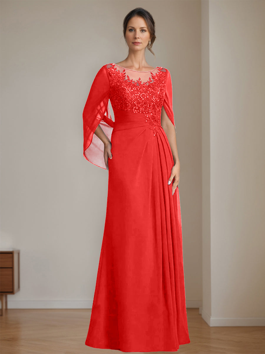 Floor Length A Line Princess Mother Of The Bride Dress Scoop Neck Sequins