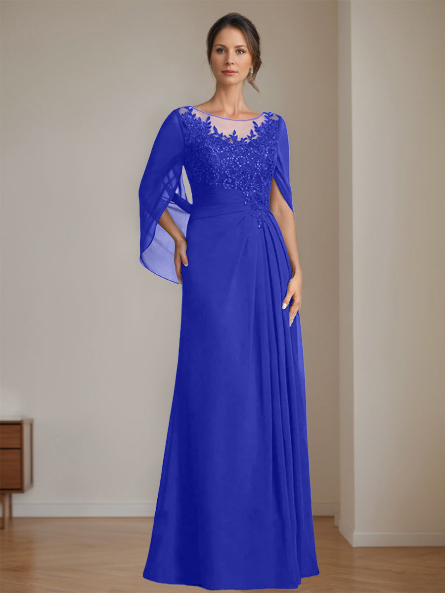 Floor Length A Line Princess Mother Of The Bride Dress Scoop Neck Sequins