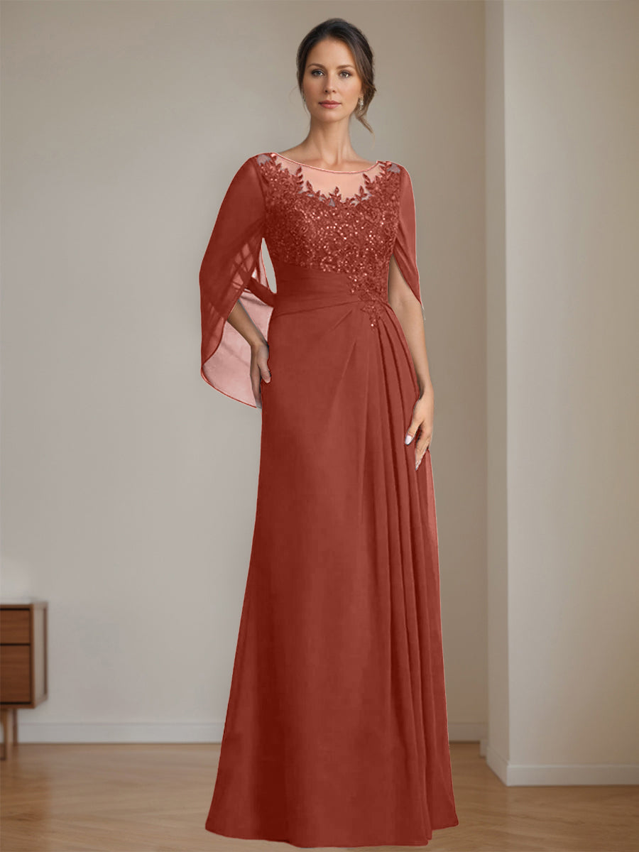 Floor Length A Line Princess Mother Of The Bride Dress Scoop Neck Sequins