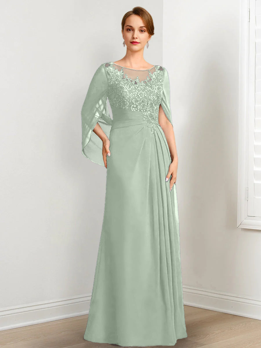 A-Line/Princess Scoop Floor-Length Mother of the Bride Dresses with Pleated & Sequins