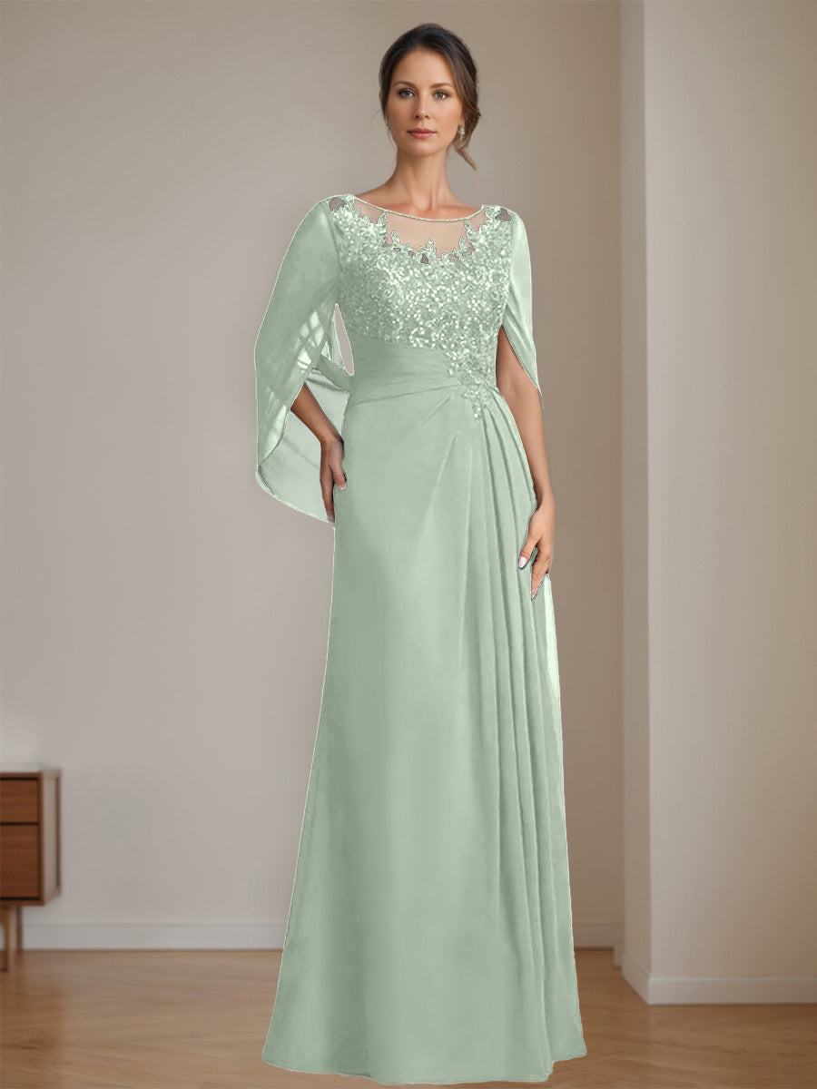 Floor Length A Line Princess Mother Of The Bride Dress Scoop Neck Sequins