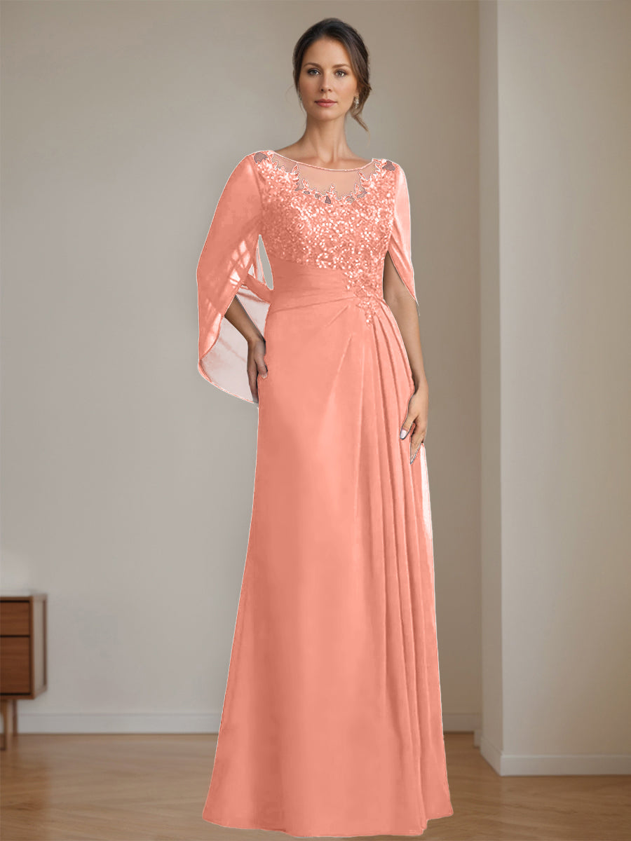 Floor Length A Line Princess Mother Of The Bride Dress Scoop Neck Sequins