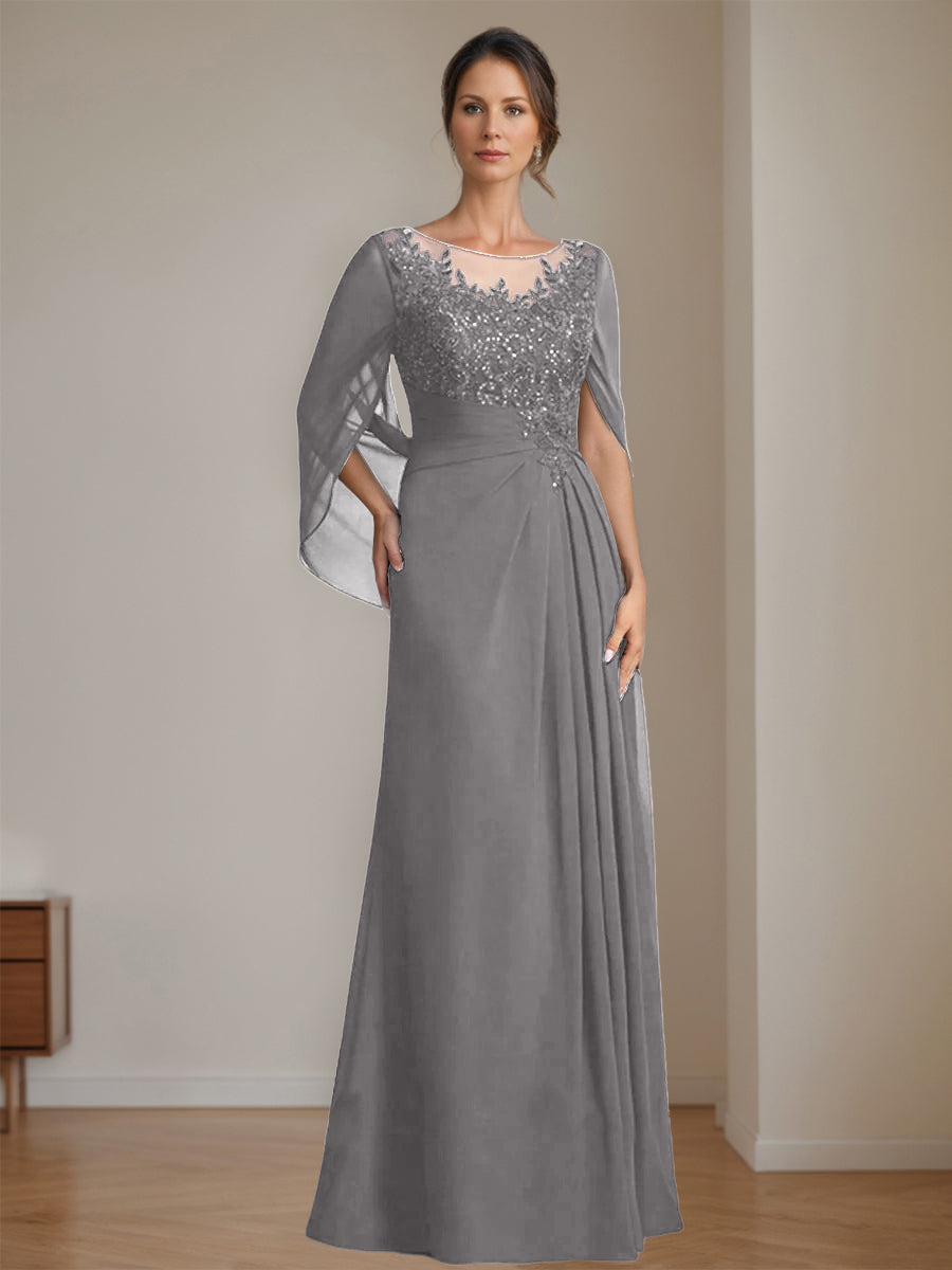 Floor Length A Line Princess Mother Of The Bride Dress Scoop Neck Sequins