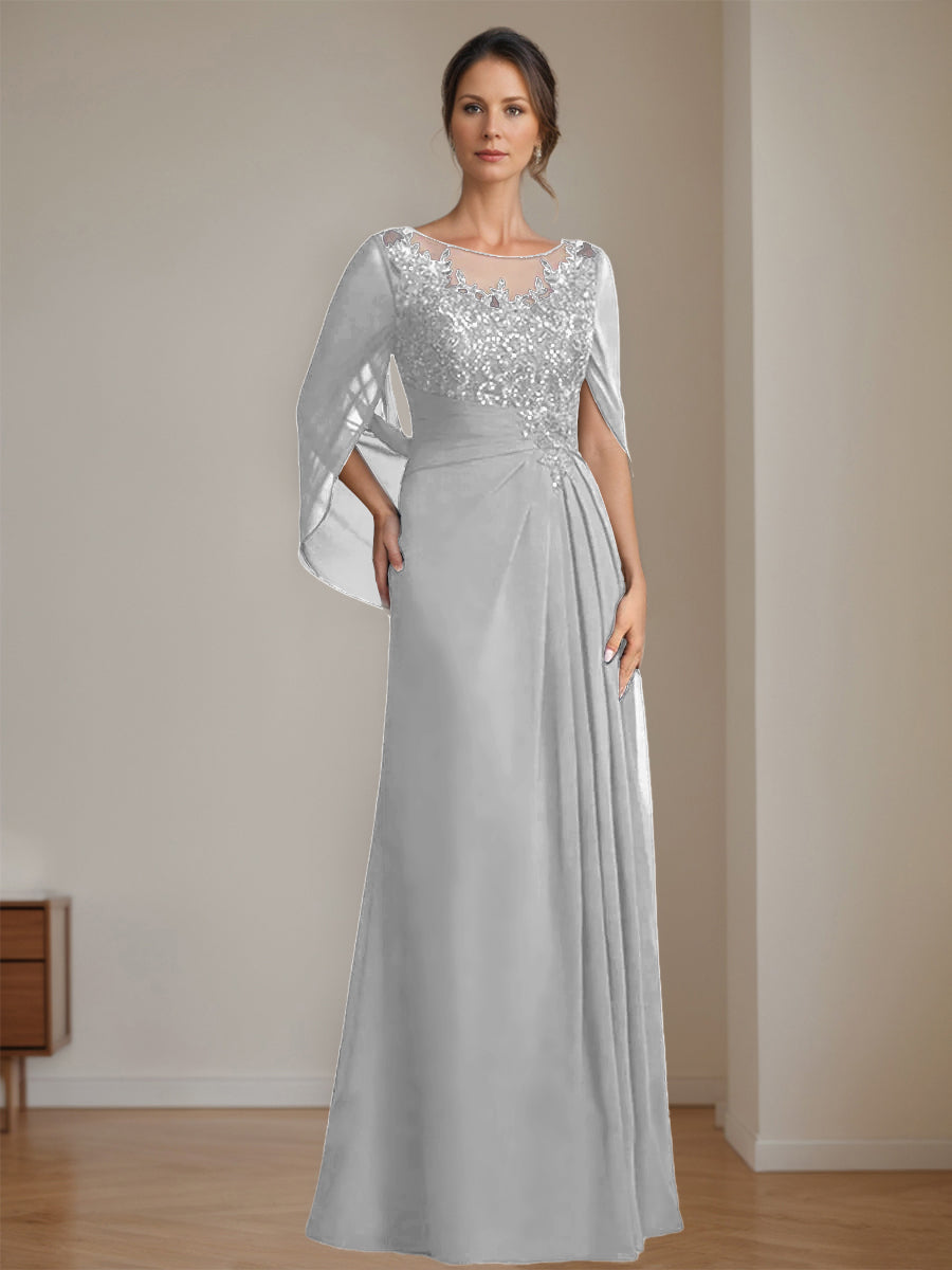 Floor Length A Line Princess Mother Of The Bride Dress Scoop Neck Sequins