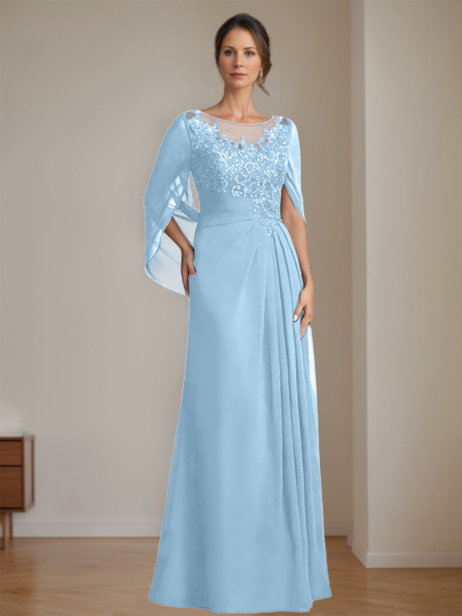 Floor Length A Line Princess Mother Of The Bride Dress Scoop Neck Sequins