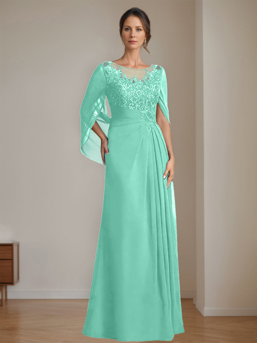 Floor Length A Line Princess Mother Of The Bride Dress Scoop Neck Sequins