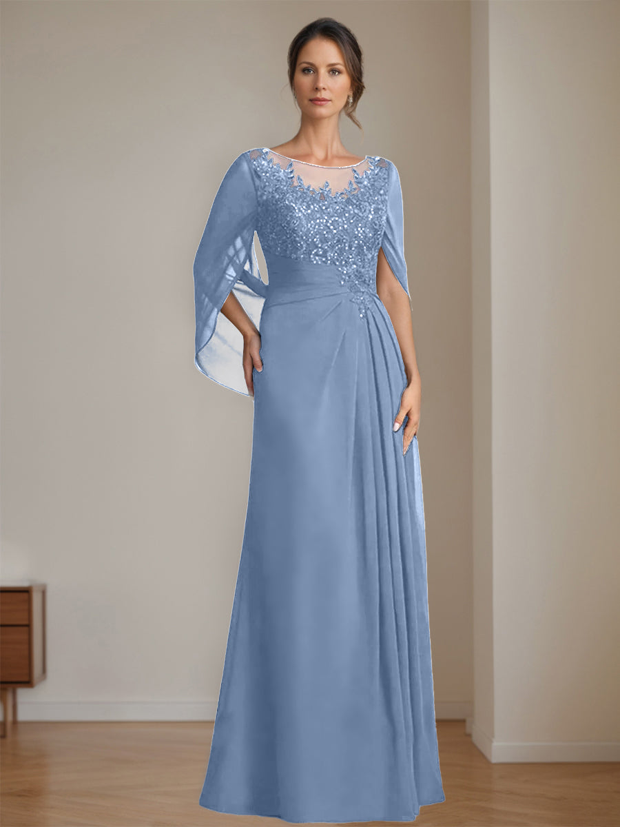 Floor Length A Line Princess Mother Of The Bride Dress Scoop Neck Sequins