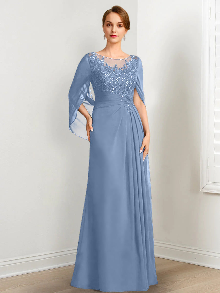 A-Line/Princess Scoop Floor-Length Mother of the Bride Dresses with Pleated & Sequins