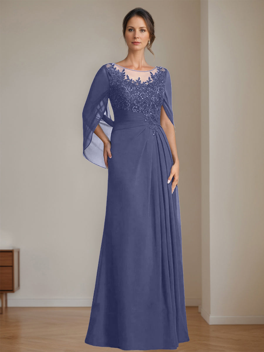 Floor Length A Line Princess Mother Of The Bride Dress Scoop Neck Sequins
