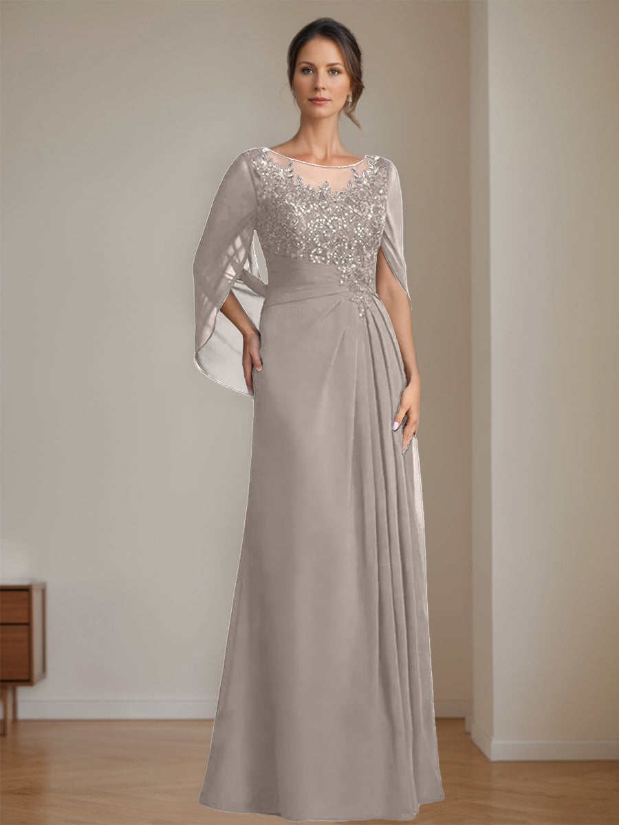 Floor Length A Line Princess Mother Of The Bride Dress Scoop Neck Sequins