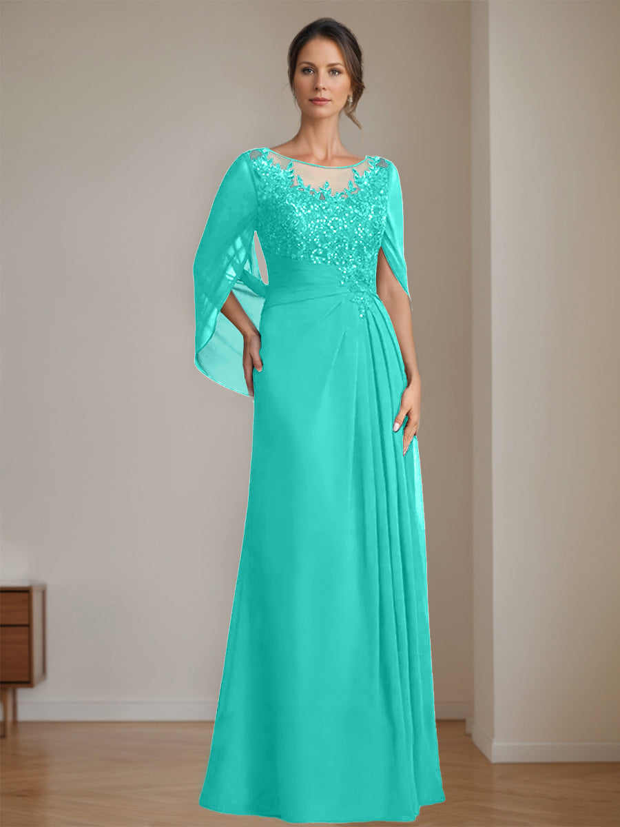 Floor Length A Line Princess Mother Of The Bride Dress Scoop Neck Sequins