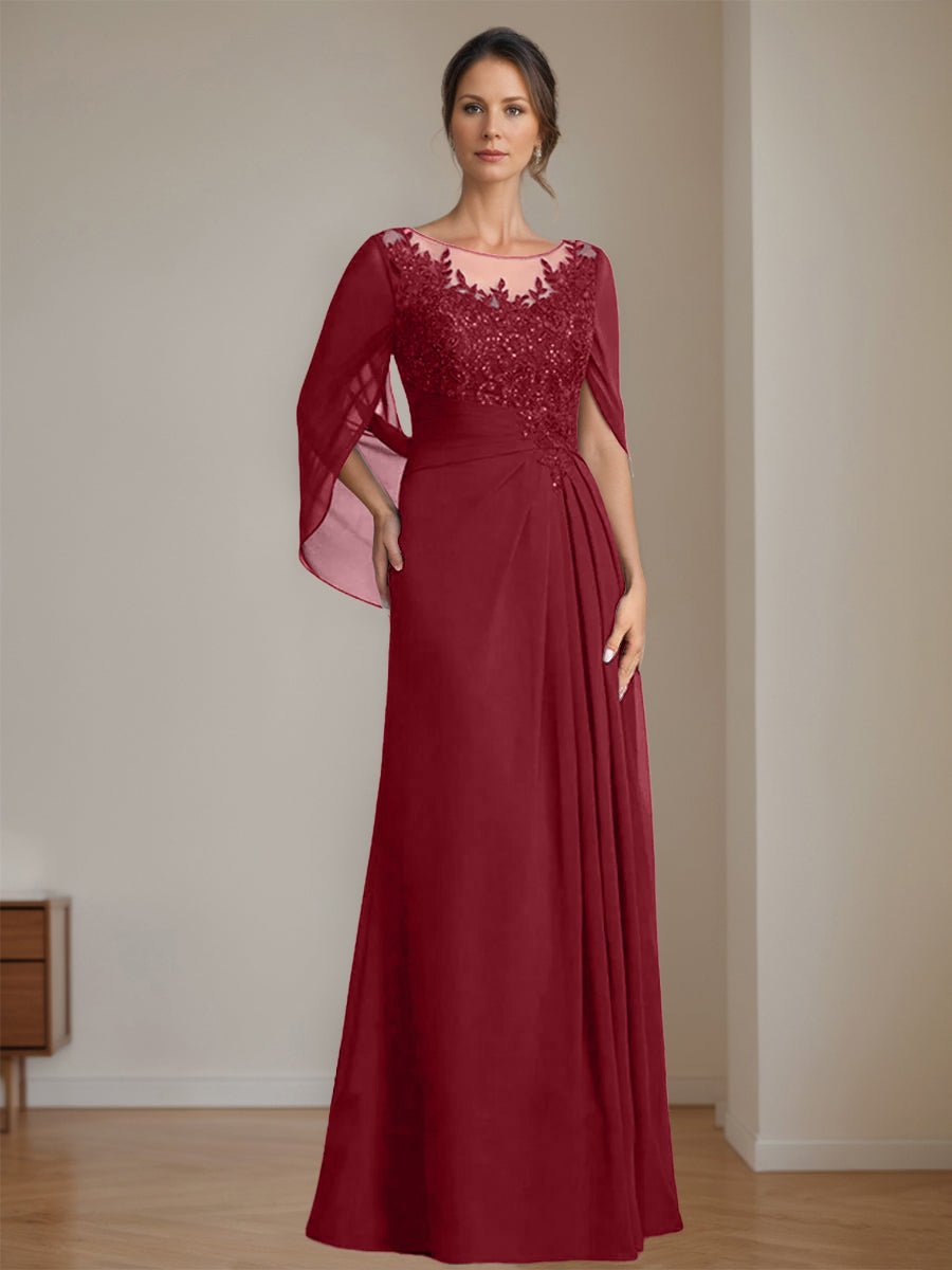 Floor Length A Line Princess Mother Of The Bride Dress Scoop Neck Sequins