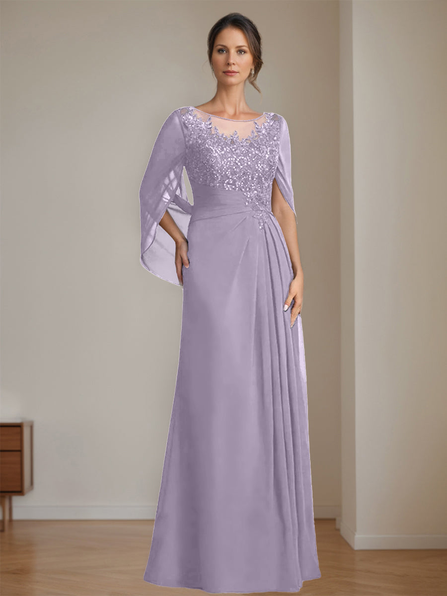 Floor Length A Line Princess Mother Of The Bride Dress Scoop Neck Sequins