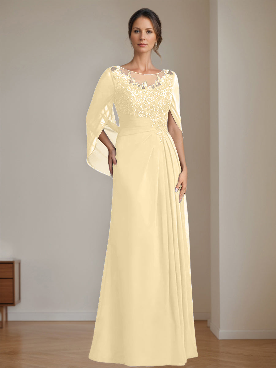 Floor Length A Line Princess Mother Of The Bride Dress Scoop Neck Sequins