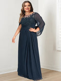 Plus Size Floor Length Dress Mother Of The Bride With Scoop Neck Pleats Sequins