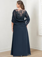 Plus Size Floor Length Dress Mother Of The Bride With Scoop Neck Pleats Sequins