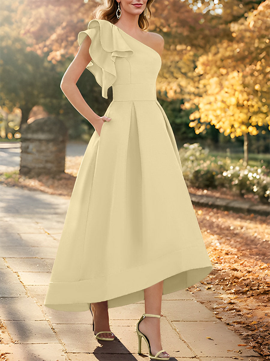 One Shoulder Asymmetrical Princess Dress Mother Of The Bride Sleeveless Ruffles