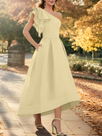 One Shoulder Asymmetrical Princess Dress Mother Of The Bride Sleeveless Ruffles