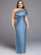 One Shoulder Plus Size Floor Length Sheath Dress Bowknot Mother Of The Bride