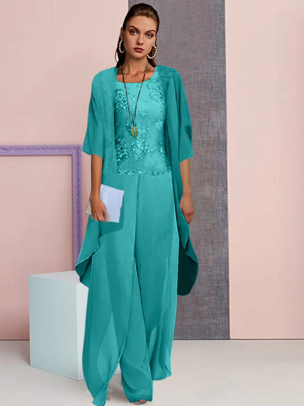 Elegant Mother of the Bride Jacket and Pantsuit in Chiffon