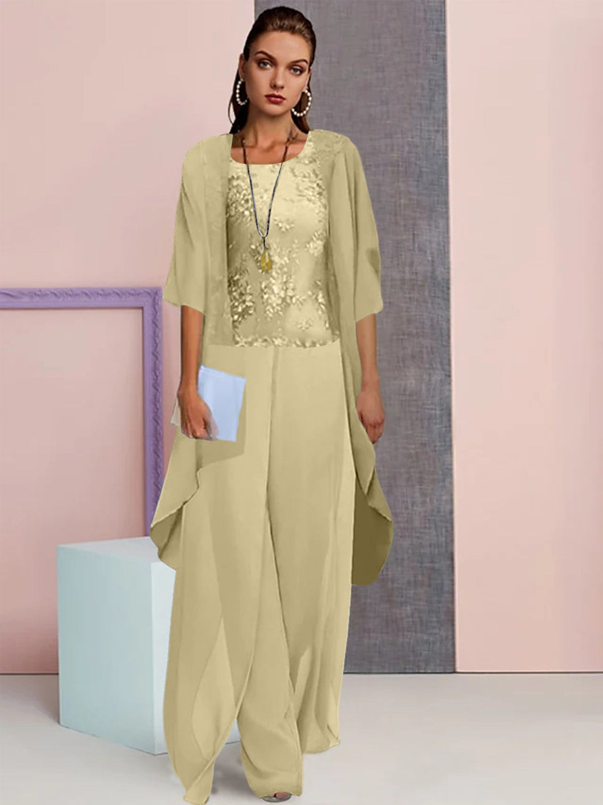 Elegant Mother of the Bride Jacket and Pantsuit in Chiffon