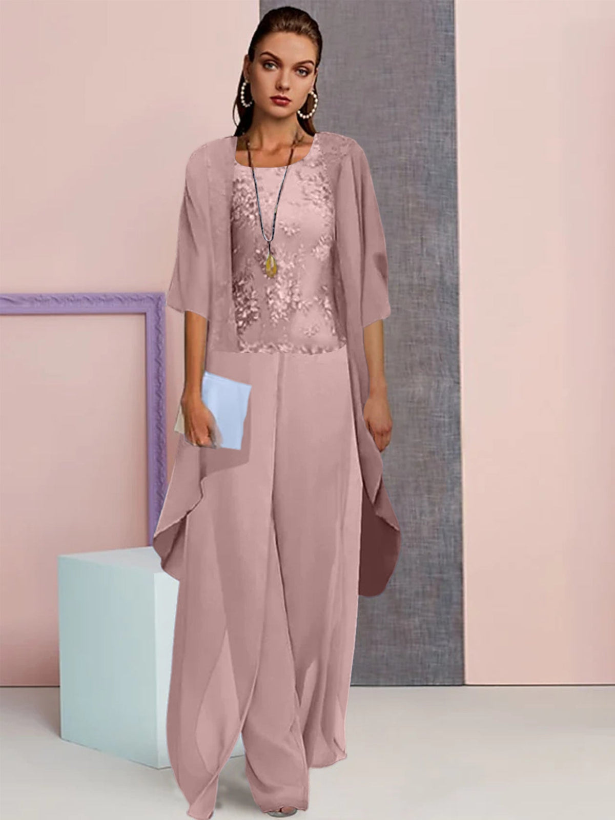 Elegant Mother of the Bride Jacket and Pantsuit in Chiffon